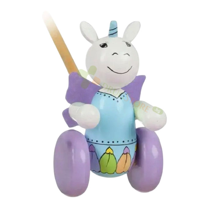ДЪРВЕНА БУТАЛКА ЕДНОРОГ / ORANGE TREE TOYS UNICORN PULL ALONG