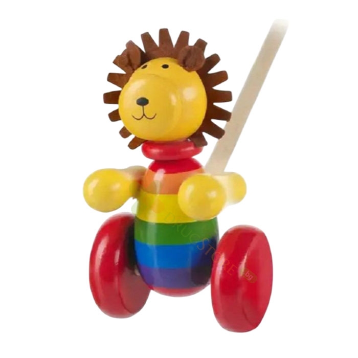 ДЪРВЕНА БУТАЛКА ЛЪВ / ORANGE TREE TOYS LION PUSH ALONG