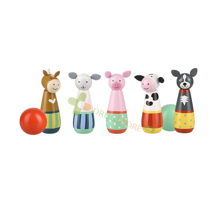 ДЪРВЕН БОУЛИНГ ЖИВОТНИТЕ ОТ ФЕРМАТА / ORANGE TREE TOYS FARM ANIMALS SKITTLES