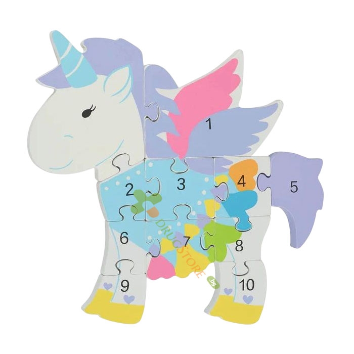 ДЪРВЕН ПЪЗЕЛ С ЧИСЛА ЕДНОРОГ / ORANGE TREE TOYS UNICORN NUMBER PUZZLE