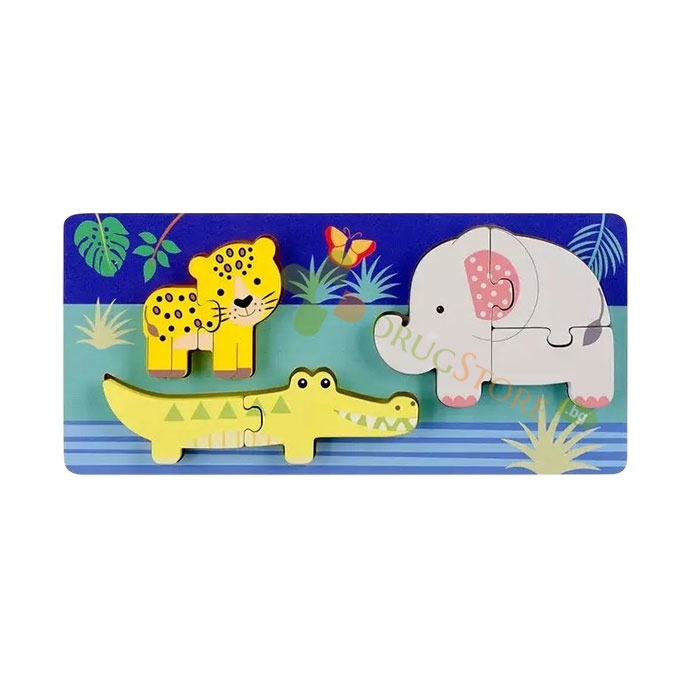 ДЪРВЕН ПЪЗЕЛ ЖИВОТНИ / ORANGE TREE TOYS JUNGLE ANIMALS MINI PUZZLES