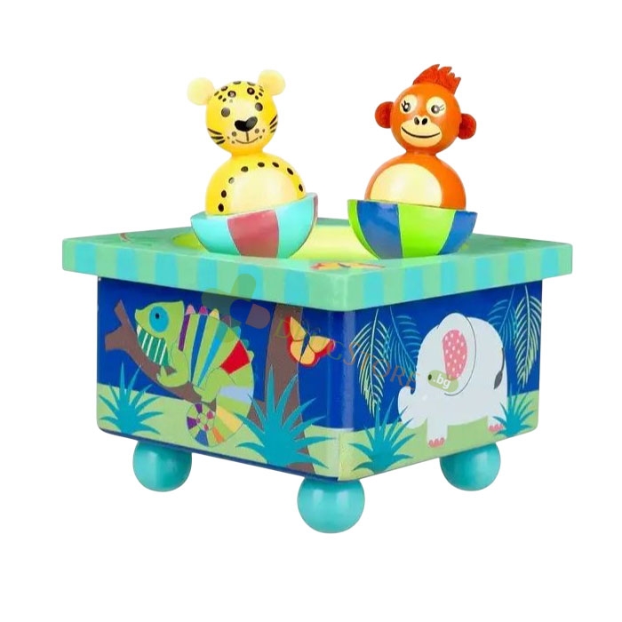ДЪРВЕНА МУЗИКАЛНА КУТИЯ ТАНЦУВАЩИ ЖИВОТНИ / ORANGE TREE TOYS JUNGLE ANIMALS MUSIC BOX