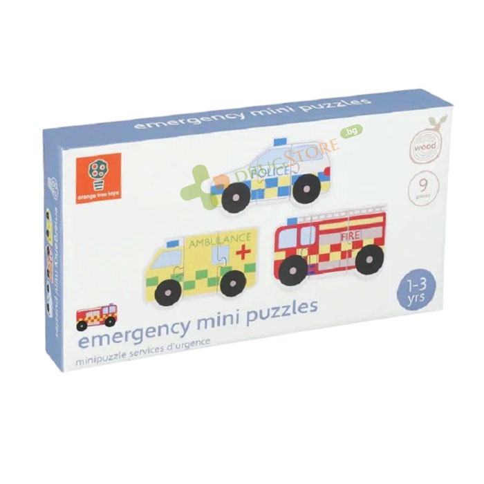 КОМПЛЕКТ ДЪРВЕНИ ПЪЗЕЛИ АВТОМОБИЛИ / ORANGE TREE TOYS EMERGENCY SERVICES MINI PUZZLES