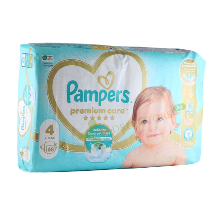 ПАМПЕРС ПРЕМИУМ КЕЪР МАКСИ размер 4 9-14 кг 68 броя / PAMPERS PREMIUM CARE number 4 9-14 kg