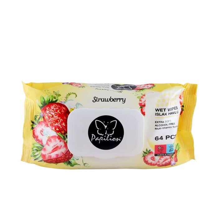 МОКРИ КЪРПИ ПАПИЛИОН ЯГОДА 64 броя / PAPILION WET WIPES STRAWBERRY