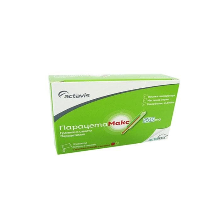 ПАРАЦЕТАМАКС С АРОМАТ НА ЯГОДА И ВАНИЛИЯ саше 500 мг. 10 броя / PARACETAMAX sache 500 mg. x 10