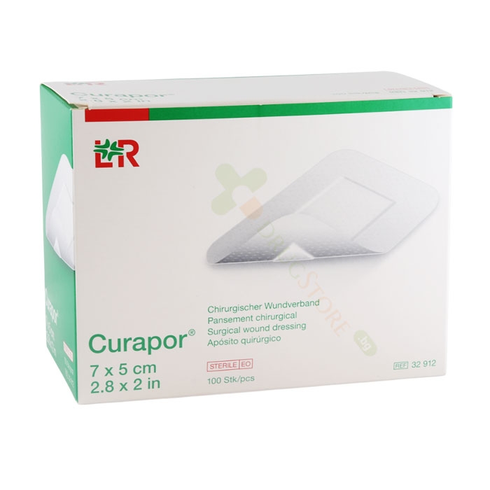 ПОЛИАКРИЛНА ПРЕВРЪЗКА С МАРЛЯ 7 х 5 см 100 броя / LOHMANN &amp; RAUSCHER CURAPOR STERILE SURGICAL WOUND DRESSING 7 x 5 cm