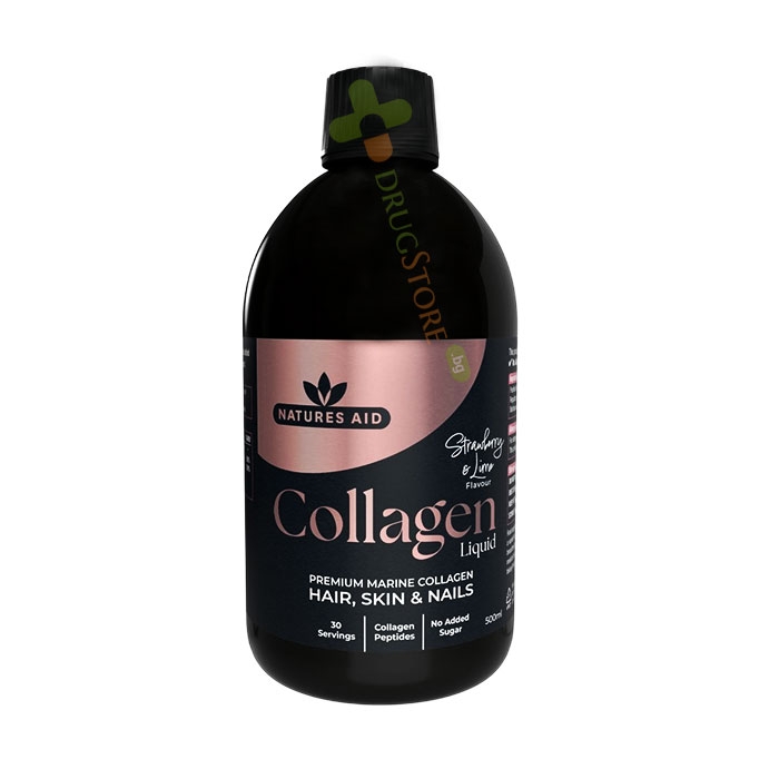ПРЕМИУМ ТЕЧЕН МОРСКИ КОЛАГЕН 5000 мг ЯГОДА И ЛАЙМ 500 мл / NATURES AID PREMIUM MARINE COLLAGEN LIQUID 5000 mg STRAWBERRY AND LIME