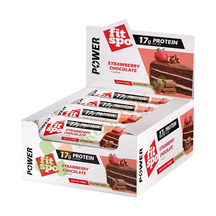 ПРОТЕИНОВ БАР ПАУЪР ЯГОДА 55 г 12 броя / FITSPO PROTEIN BAR POWER STRAWBERRY