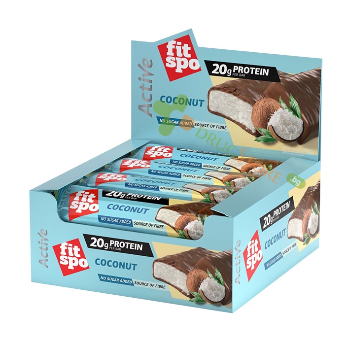 ПРОТЕИНОВ БАР ПРОТЕИНОВ БАР АКТИВ КОКОС 60 г 12 броя / FITSPO PROTEIN BAR ACTIVE COCONUT