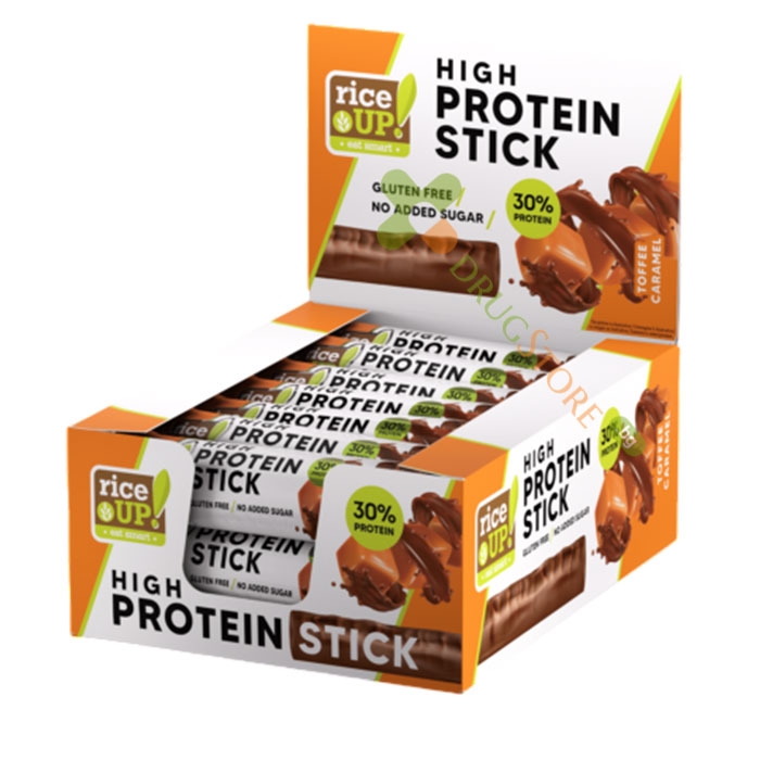 ПРОТЕИНОВ СТИК ТОФИ КАРАМЕЛ 40 г 15 броя / RICE UP! PROTEIN STICK TOFFEE CARAMEL 40 g