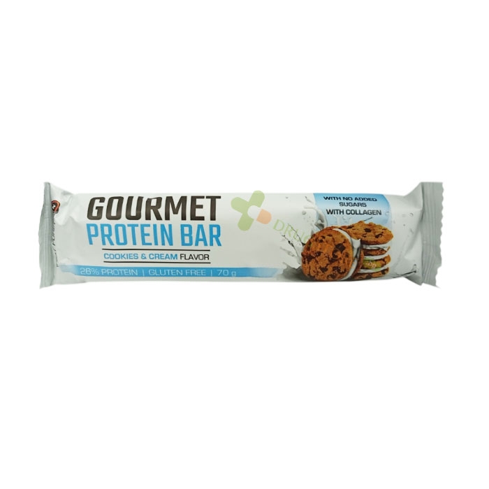 ПЮР НУТРИШЪН ПРОТЕИНОВ БАР С ВКУС НА БИСКВИТКИ 70 г / PURE NUTRITION GOURMET PROTEIN BAR COOKIES &amp; CREAM FLAVOUR