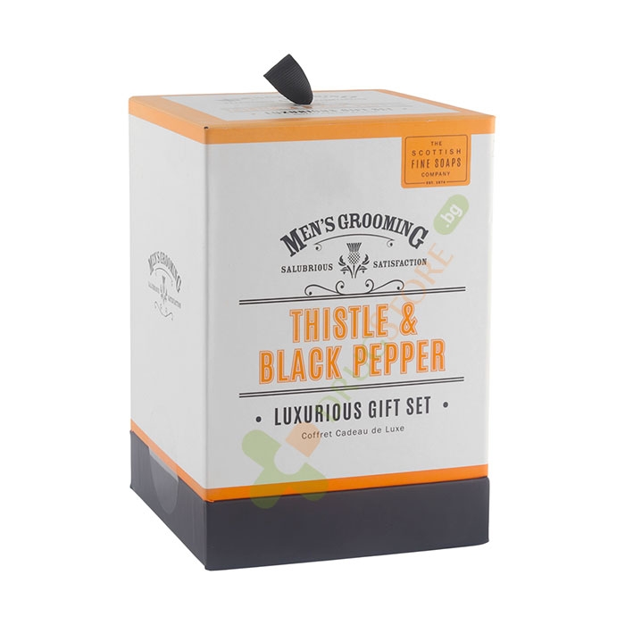 ЛУКСОЗЕН ПОДАРЪЧЕН КОМПЛЕКТ ЗА МЪЖЕ БЯЛ ТРЪН И ЧЕРЕН ПИПЕР / SCOTTISH FINE THISTLE &amp; BLACK PAPPER LUXURIOUS GIFT SET