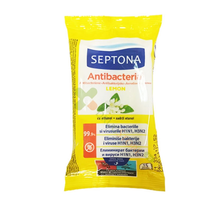 СЕПТОНА АНТИБАКТЕРИАЛНИ МОКРИ КЪРПИ ЛИМОН 15 броя / AROMA SEPTONA ANTIBAKTERIAL WET TOWELS