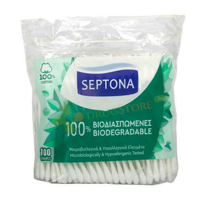 СЕПТОНА БИОРАЗГРАДИМИ ТУПФИ плик 100 броя / SEPTONA BIODEGRADABLE COTTON BUDS SEPTONA