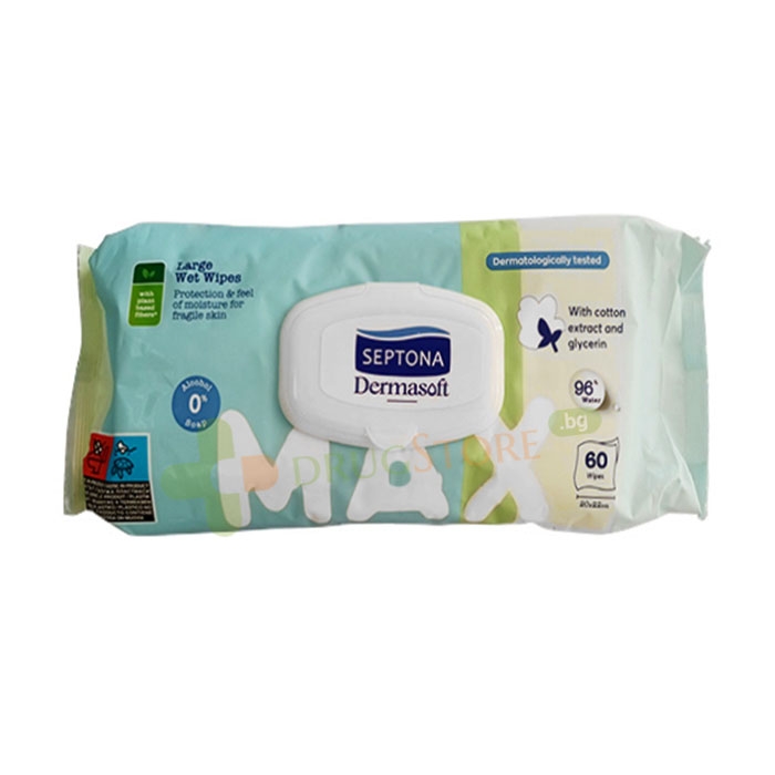 СЕПТОНА ДЕРМАСОФТ МАКС МОКРИ КЪРПИ КАПАК 60 броя / SEPTONA DERMASOFT MAX WET WIPES