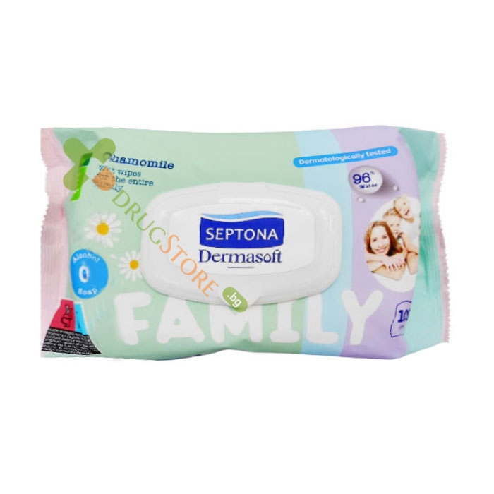 СЕПТОНА ДЕРМАСОФТ МОКРИ КЪРПИ С КАПАК ЛАЙКА 100 броя / AROMA SEPTONA DERMASOFT WET WIPES WITH CHAMOMILE