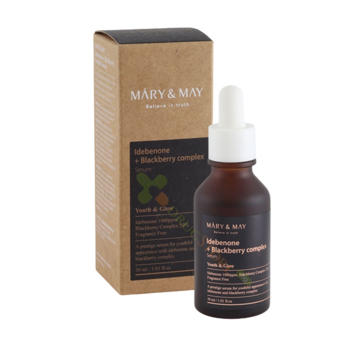 СЕРУМ ЗА ЛИЦЕ С КОМПЛЕКС ОТ ИДЕБЕНОН И КЪПИНА 30 мл / MARY &amp; MAY MARY &amp; MAY IDEBENONE + BLACKBERRY COMPLEX SERUM