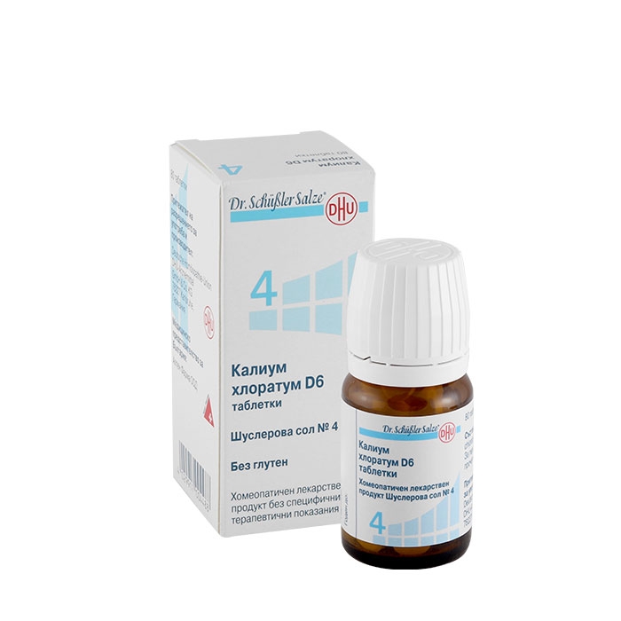 ШУСЛЕРОВА СОЛ 4 КАЛИУМ ХЛОРАТУМ D6 таблетки 80 броя / DHU-ARZNEIMITTEL DR. SCHUESSLER SALTS NUMBER 4 KALIUM CHLORATIUM 6