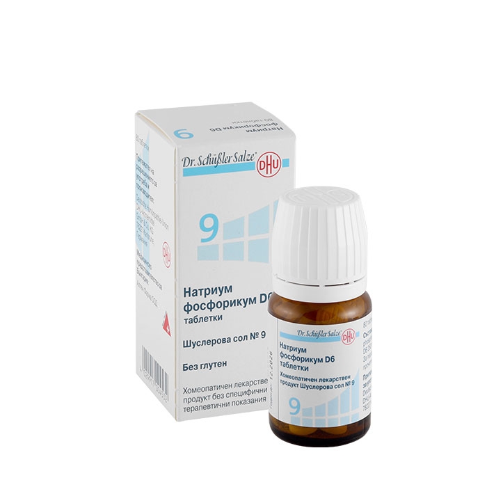 ШУСЛЕРОВА СОЛ 9 НАТРИУМ ФОСФОРИКУМ D6 таблетки 80 броя / DHU-ARZNEIMITTEL DR. SCHUESSLER SALTS NUMBER 9 NATRIUM PHOSPORICUM D9