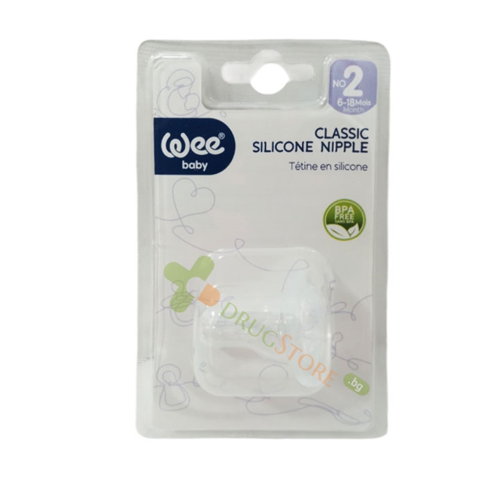 СИЛИКОНОВ ОВАЛЕН БИБЕРОН КЛАСИК №2 6-18 месеца / WEE BABY CLASSIC SILICONE TEAT №2 6-18 months