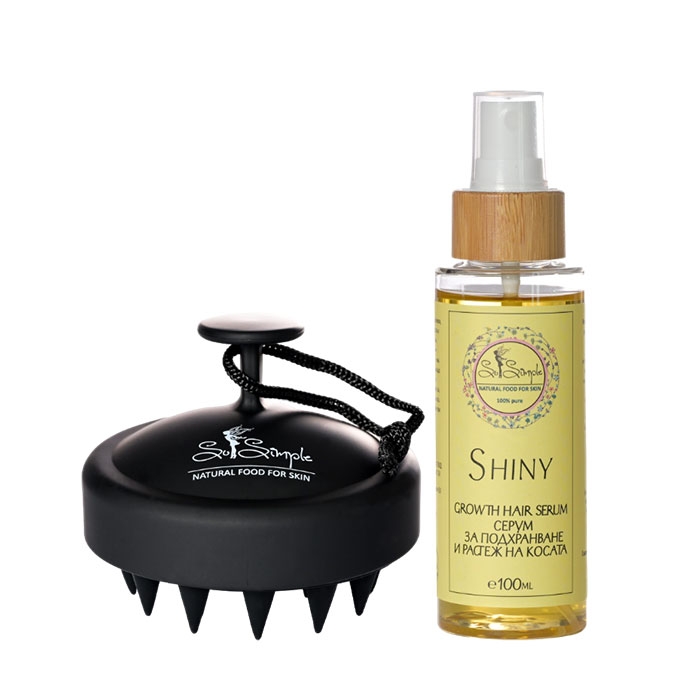 КОМПЛЕКТ ЗА СКАЛП И КОСА СЕРУМ SHINY 100 мл + СИЛИКОНОВ МАСАЖОР ЗА СКАЛП / SO SIMPLE SCALP AND HAIR SET SERUM SHINY 100 ml + SILICONE SCALP MASSAGER