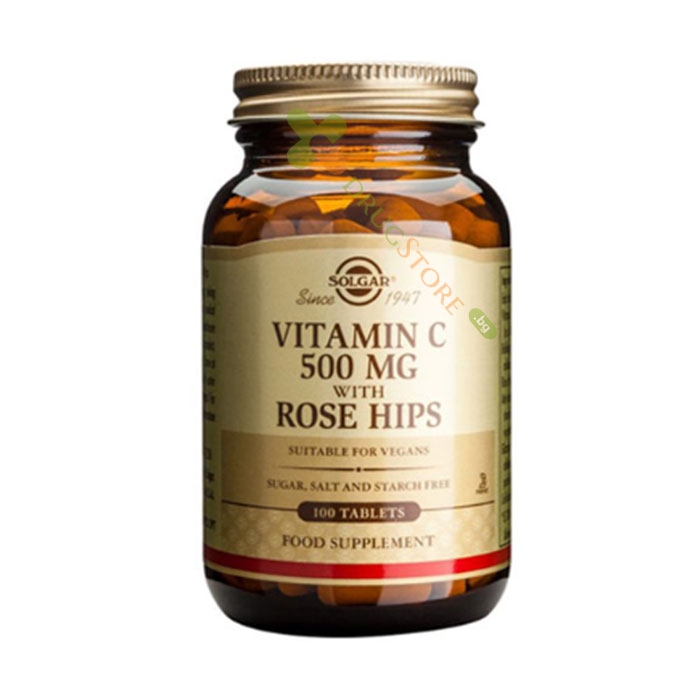 СОЛГАР ВИТАМИН C + ШИПКА таблетки 500 мг 100 броя / SOLGAR VITAMIN C + ROSE HIPS