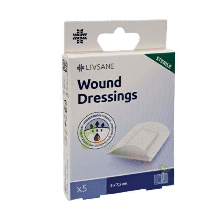 СТЕРИЛНИ ПРЕВРЪЗКИ ЗА РАНИ 5 см х 7.5 см 5 броя / LIVSANE WOUND DRESSINGS STERILE 5 cm x 7.5 cm
