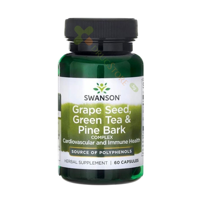 СУОНСЪН ГРОЗДОВИ СЕМКИ, ЗЕЛЕН ЧАЙ И БОРОВА КОРА капсули 60 броя / SWANSON GRAPE SEED, GREEN TEA AND PINE BARK COMPLEX