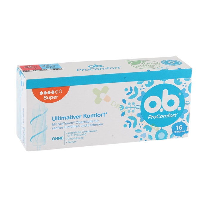 ТАМПОНИ О. В. ПРО КОМФОРТ СУПЕР 16 броя / JOHNSON &amp; JOHNSON O. B. PRO COMFORT SUPER TAMPONS WITH STRINGS AND CURVED GROOVES