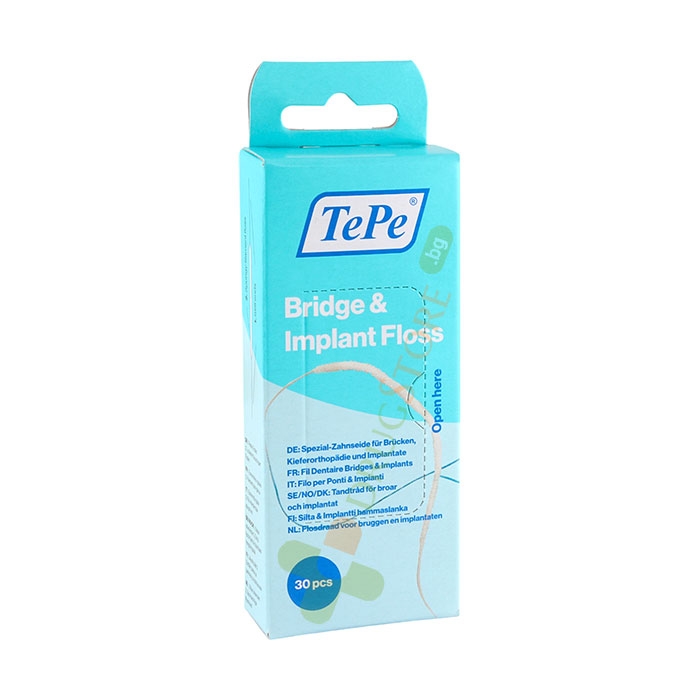 КОНЦИ ЗА ЗЪБИ ТЕПЕ ЗА МОСТОВЕ И ИМПЛАНТИ 30 броя / TEPE BRIDGE &amp; IMPLANT DENTAL FLOSS