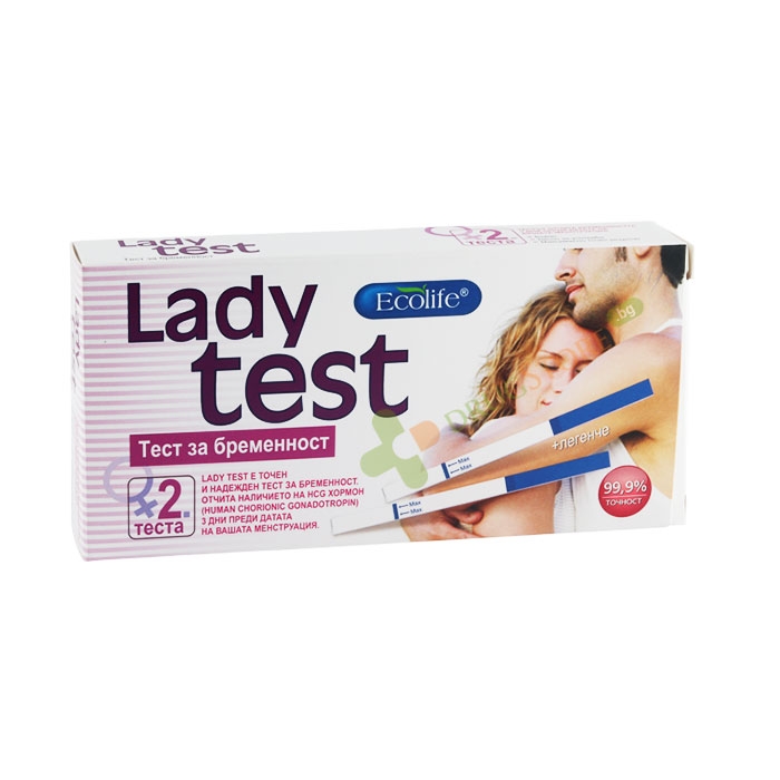 ТЕСТ ЗА БРЕМЕННОСТ ЛЕЙДИ ТЕСТ ЛЕНТА * 2 + ЛЕГЕНЧЕ ECOLIFE / ECOLIFE LADY PREGNANCY TEST * 2 + BASIN