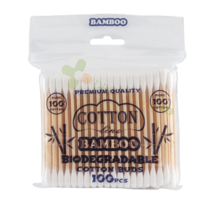 ТУПФИ COTTON LINE БИОРАЗГРАДИМИ БАМБУК 100 броя / COTTON LINE BIODEGRADABLE BAMBOO COTTON BUDS
