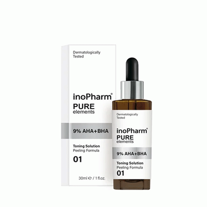 ИНОФАРМ ПЮР ЕЛЕМЕНТС ПИЛИНГ ЗА ЛИЦЕ С 9% AHA + BHA ХИДРОКСИ КИСЕЛИНИ 30 мл / INOPHARM PURE ELEMENTS 9% AHA + BHA TONING SOLUTION PEELING FORMULA
