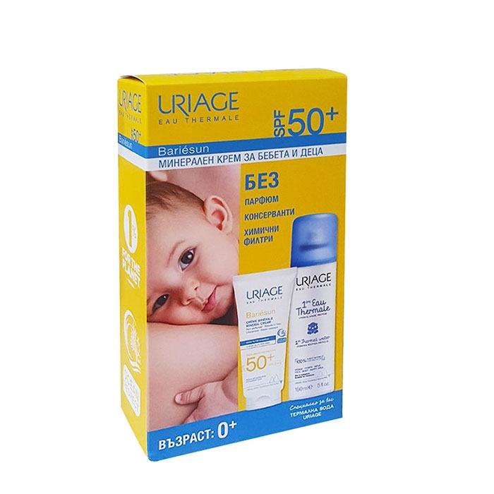 УРИАЖ BARIESUN КОМПЛЕКТ МИНЕРАЛЕН КРЕМ ЗА БЕБЕТА И ДЕЦА SPF50+ 100 мл + ТЕРМАЛНА ВОДА 150 мл / URIAGE BARIESUN MINERAL CREAM FOR BABIES AND KIDS SPF50+THERMAL WATER