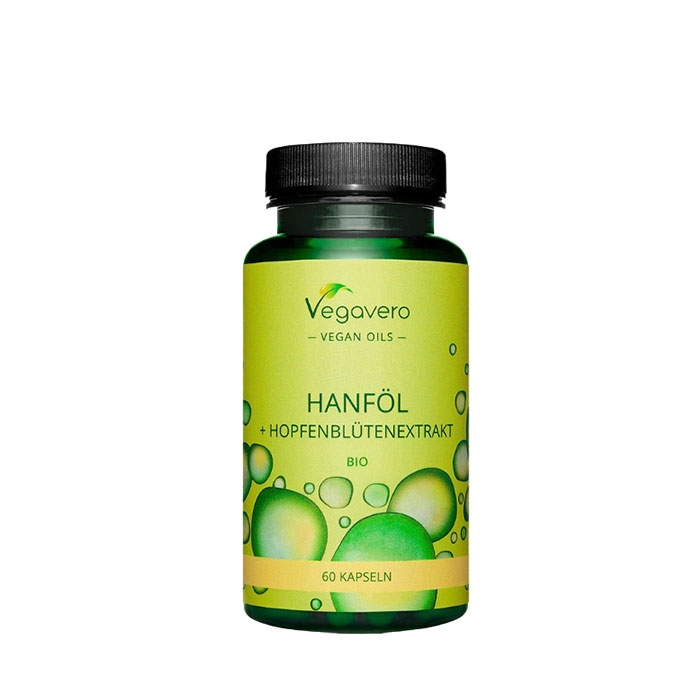 ВЕГАВЕРО КОНОПЕНО МАСЛО + ЕКСТРАКТ ОТ ЦВЯТ НА ХМЕЛ БИО капсули 60 броя / VEGAVERO HEMP OIL + HOPS EXTRACT BIO