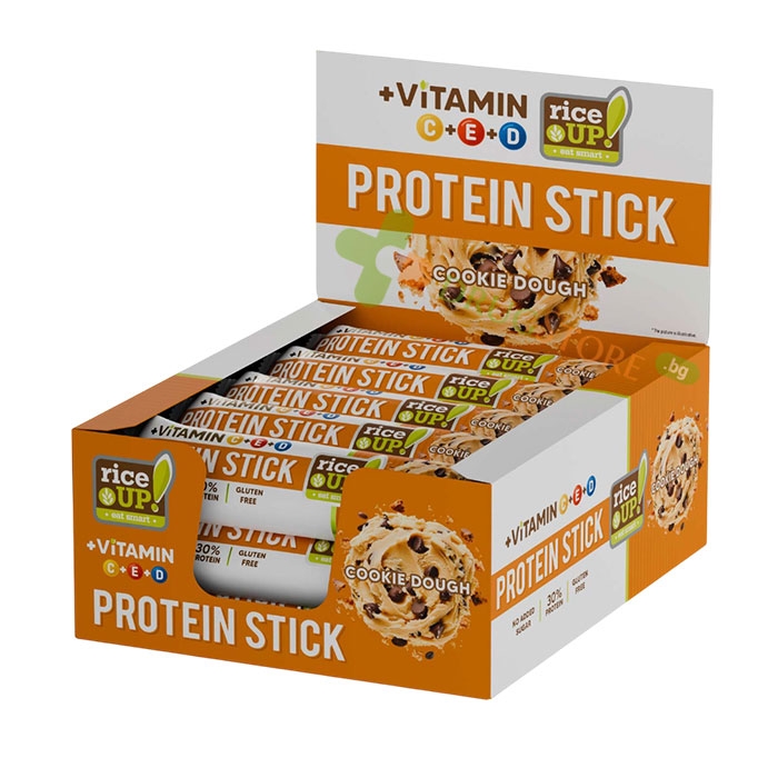ВИТАМИНОВ ПРОТЕИНОВ СТИК ХРУПКАВА БИСКВИТА 40 г 15 броя / RICE UP! VITAMIN PROTEIN STICK COOKIE DOUGH 40 g