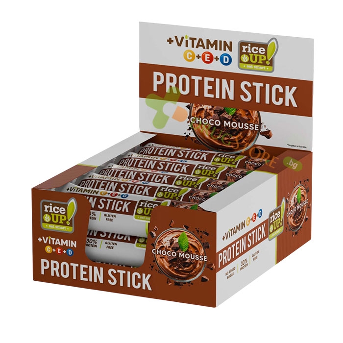 ВИТАМИНОВ ПРОТЕИНОВ СТИК ШОКОЛАДОВ МУС 40 г 15 броя / RICE UP! VITAMIN PROTEIN STICK CHOCO MOUSSE 40 g