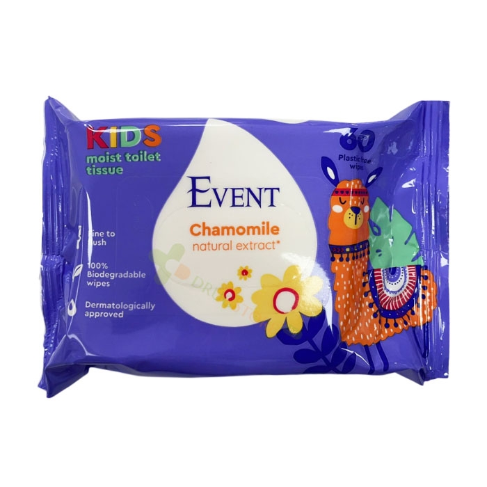 ВЛАЖНА ТОАЛЕТНА ХАРТИЯ ЕВЕНТ КИДС С ЕКСТРАКТ ОТ ЛАЙКА 60 броя / EVENT KIDS MOIST TOILET TISSUE CHAMOMILE EXTRACT