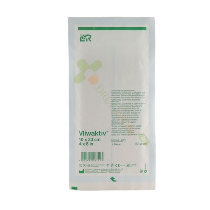ВЛИВАКТИВ ПРЕВРЪЗКА С АКТИВЕН ВЪГЛЕН 10 х 20 см 1 брой / LOHMANN &amp; RAUSCHER VLIWAKTIV ABSORBENT ACTIVATED CHARACOAL DRESSING 10 x 20 cm