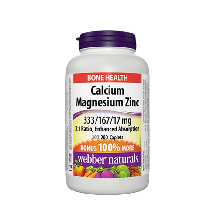 КАЛЦИЙ + МАГНЕЗИЙ + ЦИНК каплети 200 броя / WEBBER NATURALS CALCIUM, MAGNESIUM AND ZINC