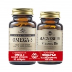 СОЛГАР КОМПЛЕКТ ОМЕГА 3 ДВОЙНА СИЛА + МАГНЕЗИЙ С ВИТАМИН Б6 / SOLGAR OMEGA 3 + MAGNESIUM WITH VITAMIN B6