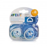 СИНЯ ЗАЛЪГАЛКА БИБЕРОН С КАРТИНКИ ДНЕВНИ 6-18 месеца 2 броя / AVENT PACIFIER WITH PICTURE 6-18 m.