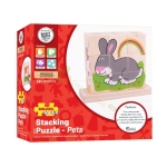 ДЪРВЕНИ КУБЧЕТА ЗА НАНИЗВАНЕ - ЖИВОТНИ BB104 / BIGJIGS STACKING PUZZLE - PETS