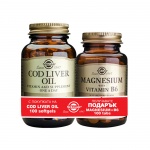 СОЛГАР КОМПЛЕКТ МАСЛО ОТ ЧЕРЕН ДРОБ НА ТРЕСКА + МАГНЕЗИЙ С ВИТАМИН Б6 / SOLGAR SET NORWEGIAN COD LIVER OIL + MAGNESIUM WITH VITAMIN B6