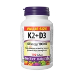 ВИТАМИН K2 120 мкг + D3 1000 IU капсули 110 броя / WEBBER NATURALS K2 120 mkg + D3 1000 IU