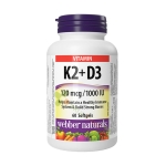 ВИТАМИН K2 120 мкг + D3 1000 IU капсули 60 броя / WEBBER NATURALS K2 120 mkg + D3 1000 IU